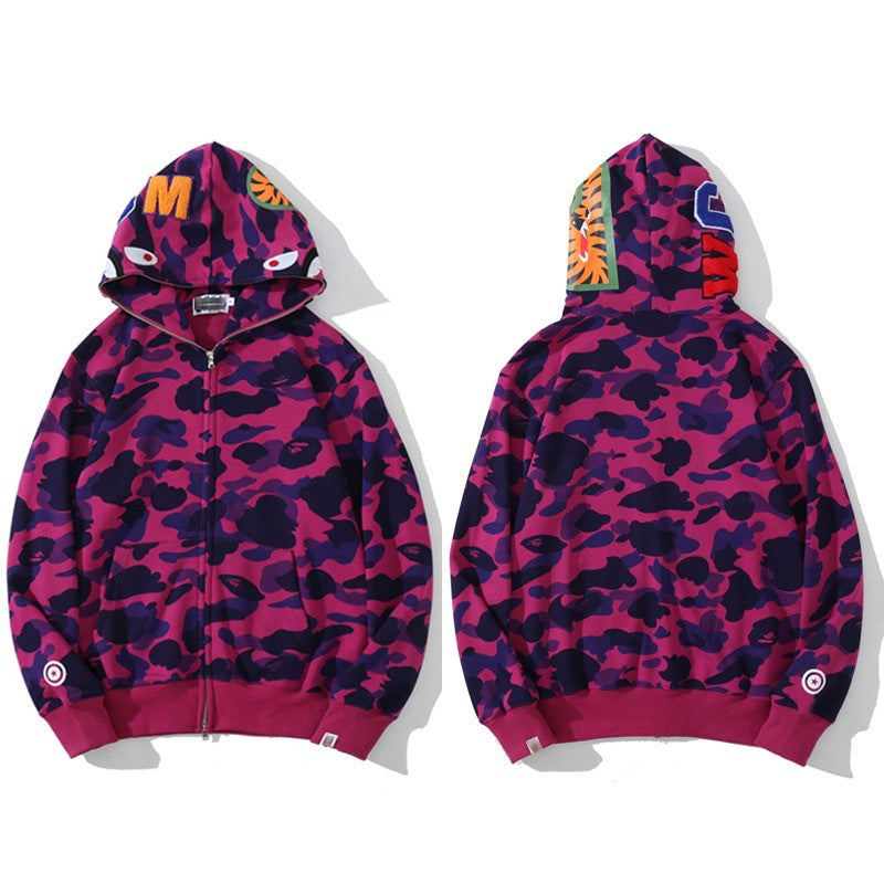 BAPE Shark Camo Full Zip Hoodie Purple