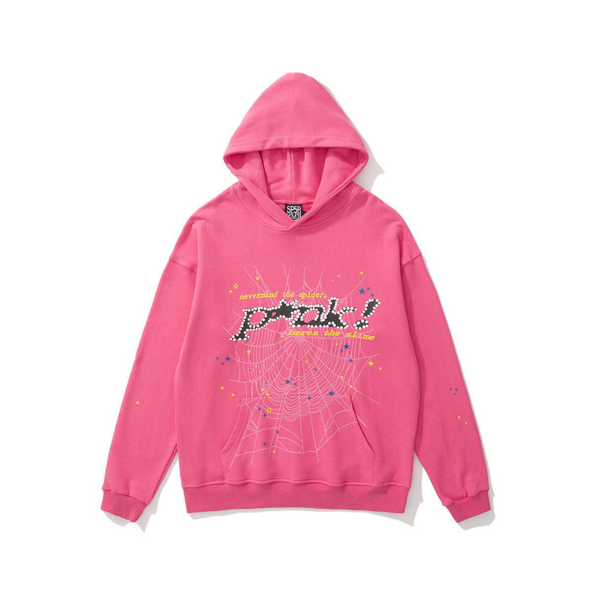 Spider punk star web slogan graphic hot pink pullover hoodie