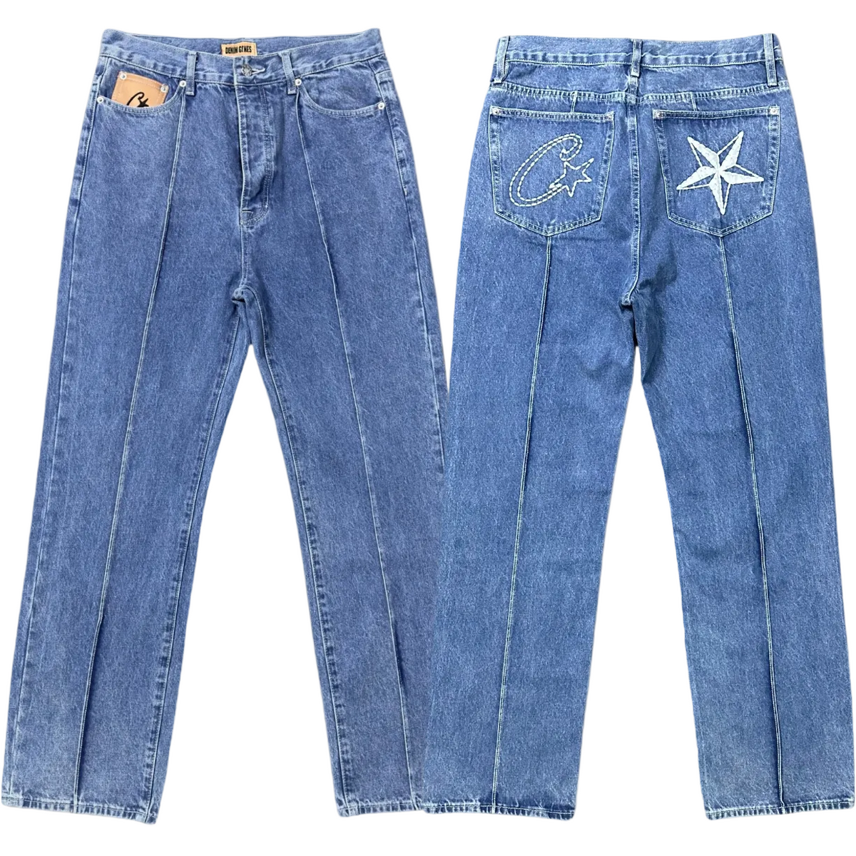 Corteiz C‑Star Embroidered Seam Detail Wide Leg Jeans