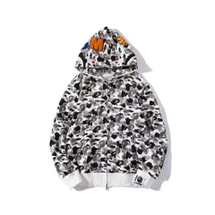 BAPE Shark Full Zip Hoodie White Camo Edition