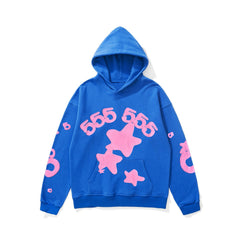 Spider 555 star number graphic print royal blue pullover hoodie