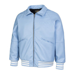 Corteiz Embossed Logo Light Blue Leather Varsity Jacket