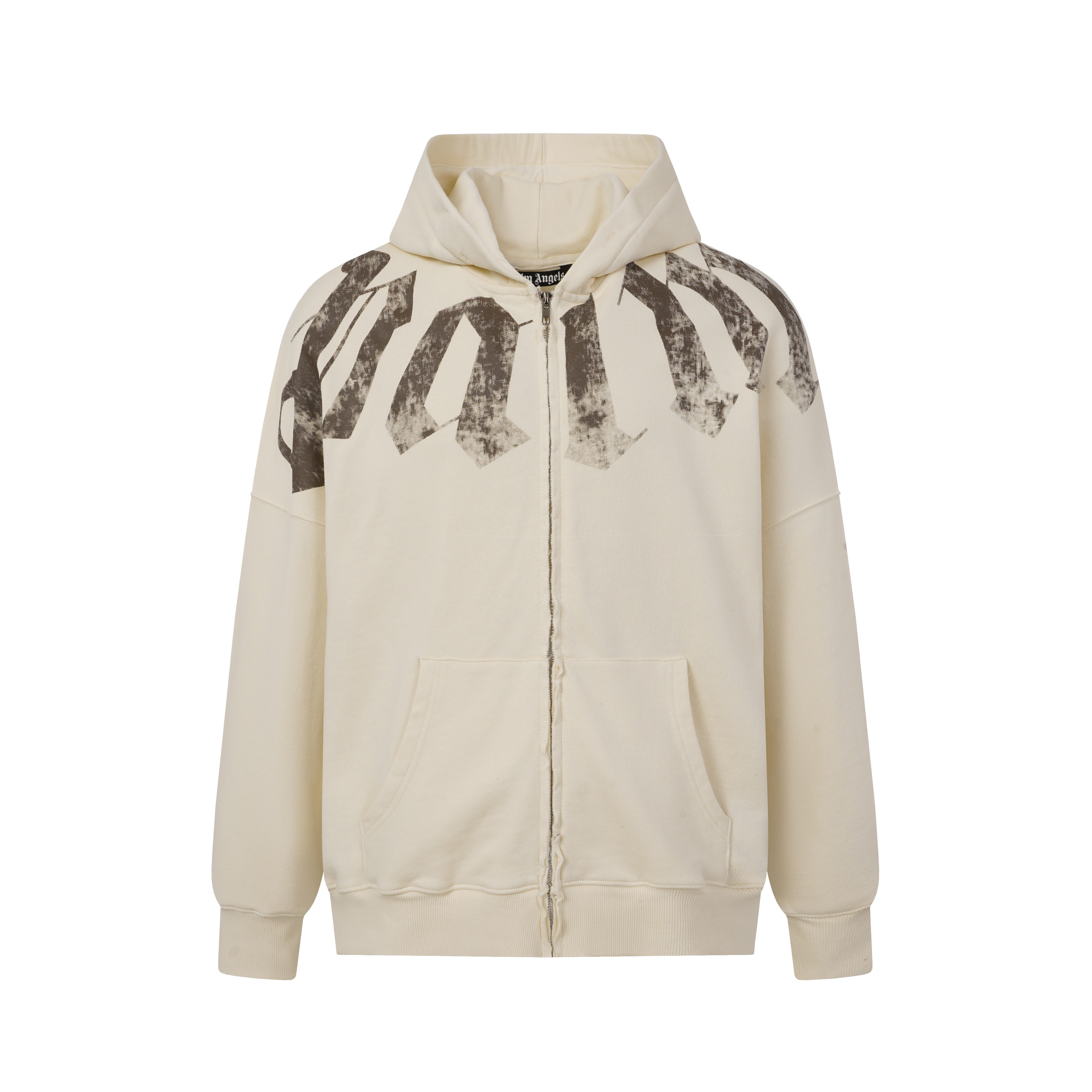 Palm Angels Faded Red Gothic Zip‑Up Oversized Hoodie