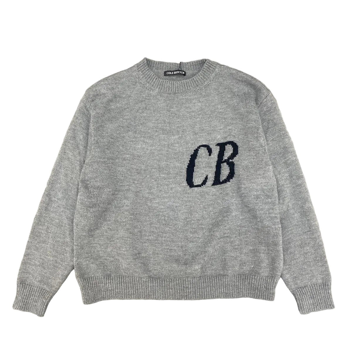 Cole Buxton Cb Logo Knit Grey Oversized Crewneck Sweater