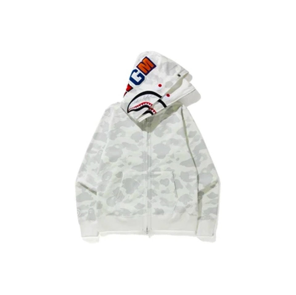 Bape White Camo Double Shark Full Zip Hoodie
