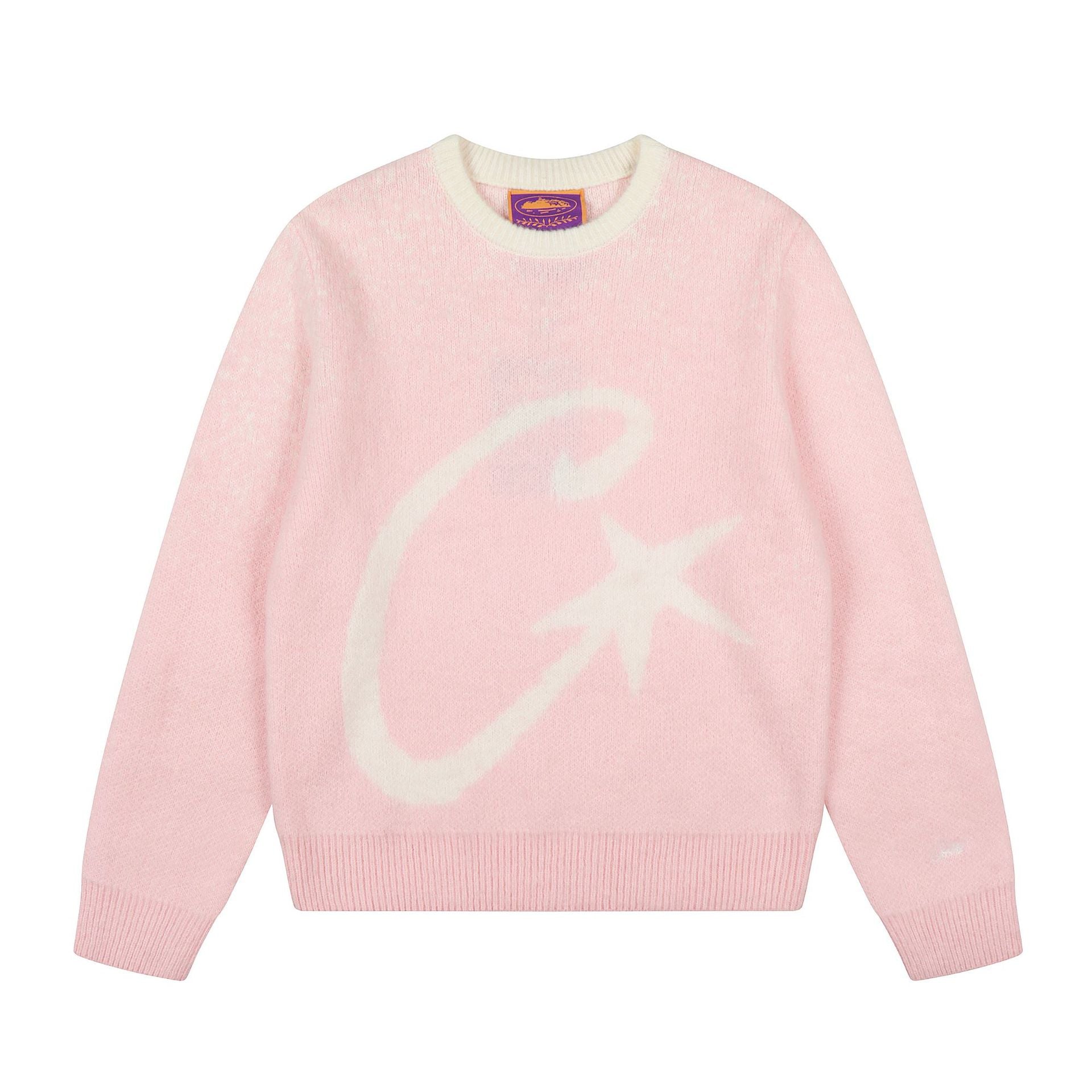 Corteiz C‑Star Jacquard Crew Neck Pink Knit Sweater