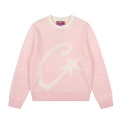 Corteiz C‑Star Jacquard Crew Neck Pink Knit Sweater