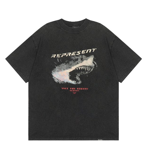 Represent Only The Strong Survive Shark Graphic Oversized T‑Shirt