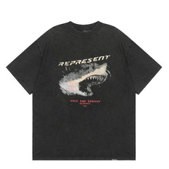 Represent Only The Strong Survive Shark Graphic Oversized T‑Shirt