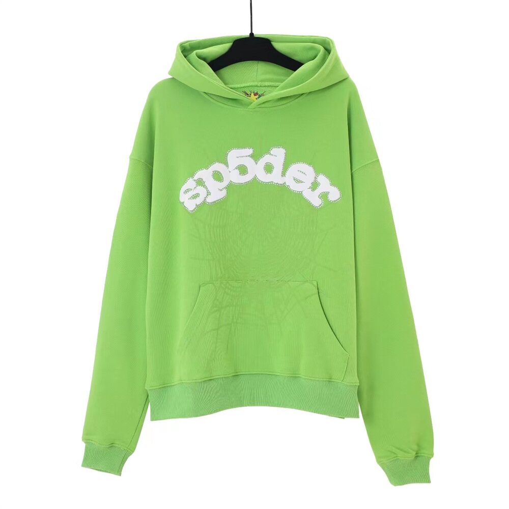 Spider web graphic print lime green pullover hoodie