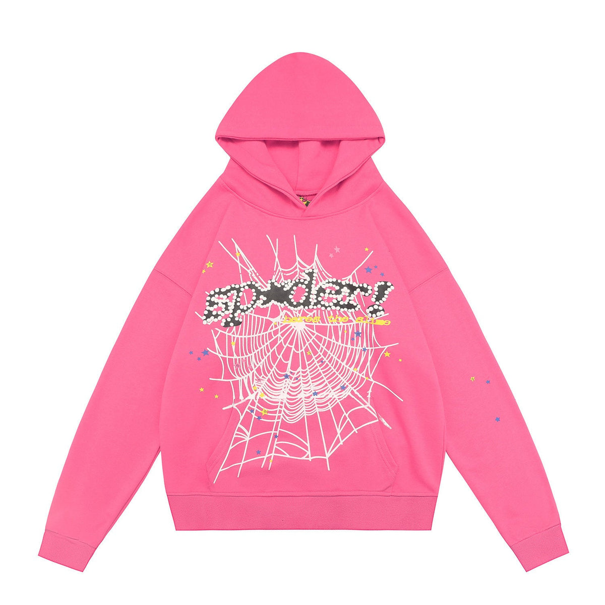 Spider star web graphic print hot pink pullover hoodie