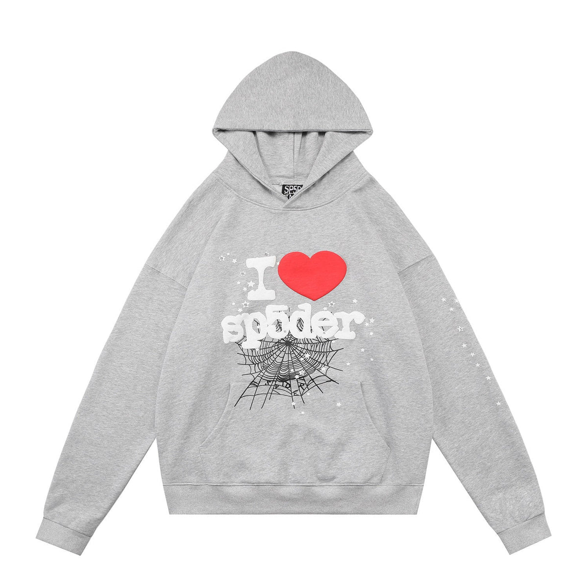Spider i love spider heart web graphic print heather grey pullover hoodie