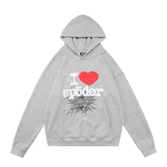 Spider i love spider heart web graphic print heather grey pullover hoodie