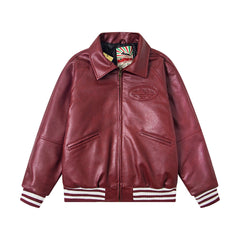 Corteiz Embossed Logo Burgundy Leather Varsity Jacket
