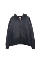 Saint Michael Washed Black Distressed Zip Up Hoodie