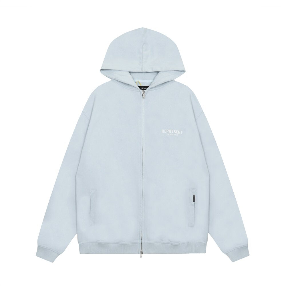 Represent Owners Club Light‑Blue Oversized Full Zip‑Up Hoodie