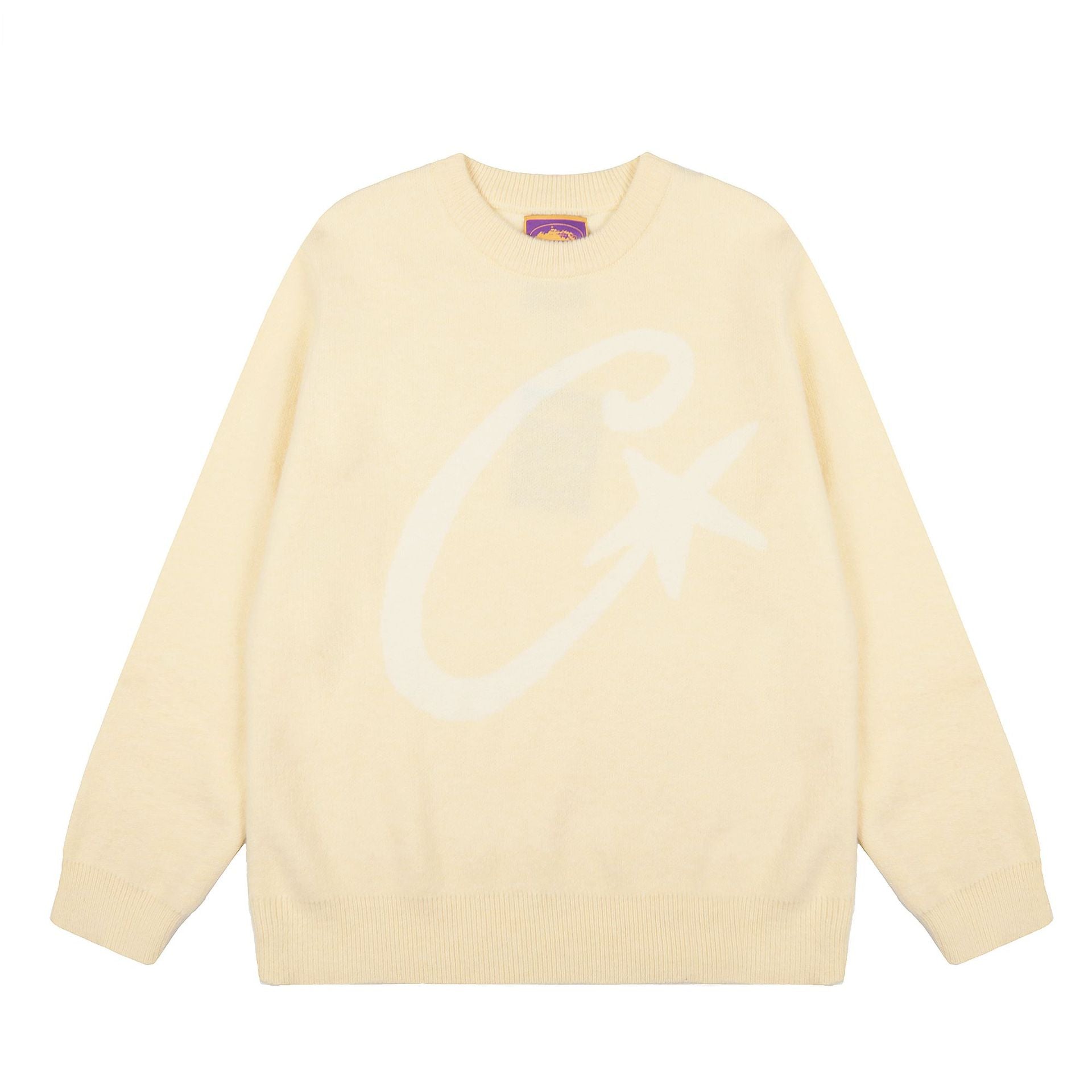 Corteiz C‑Star Jacquard Cream Crew Neck Knit Sweater