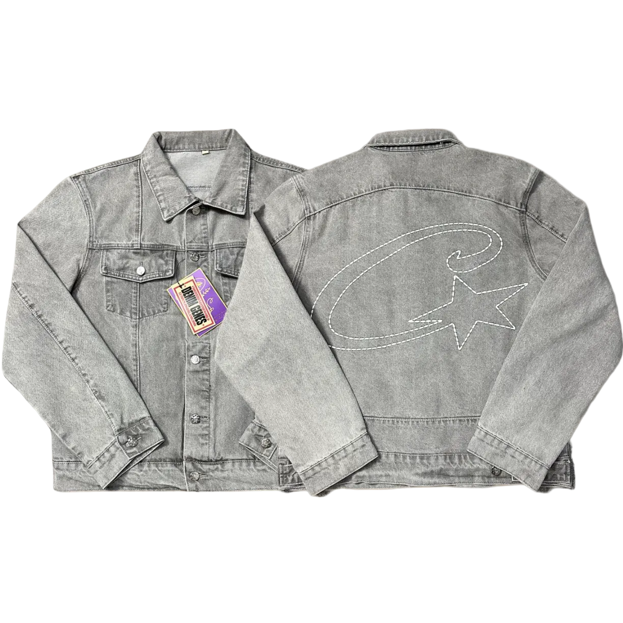 Corteiz C‑Star Stitched Grey Washed Denim Trucker Jacket