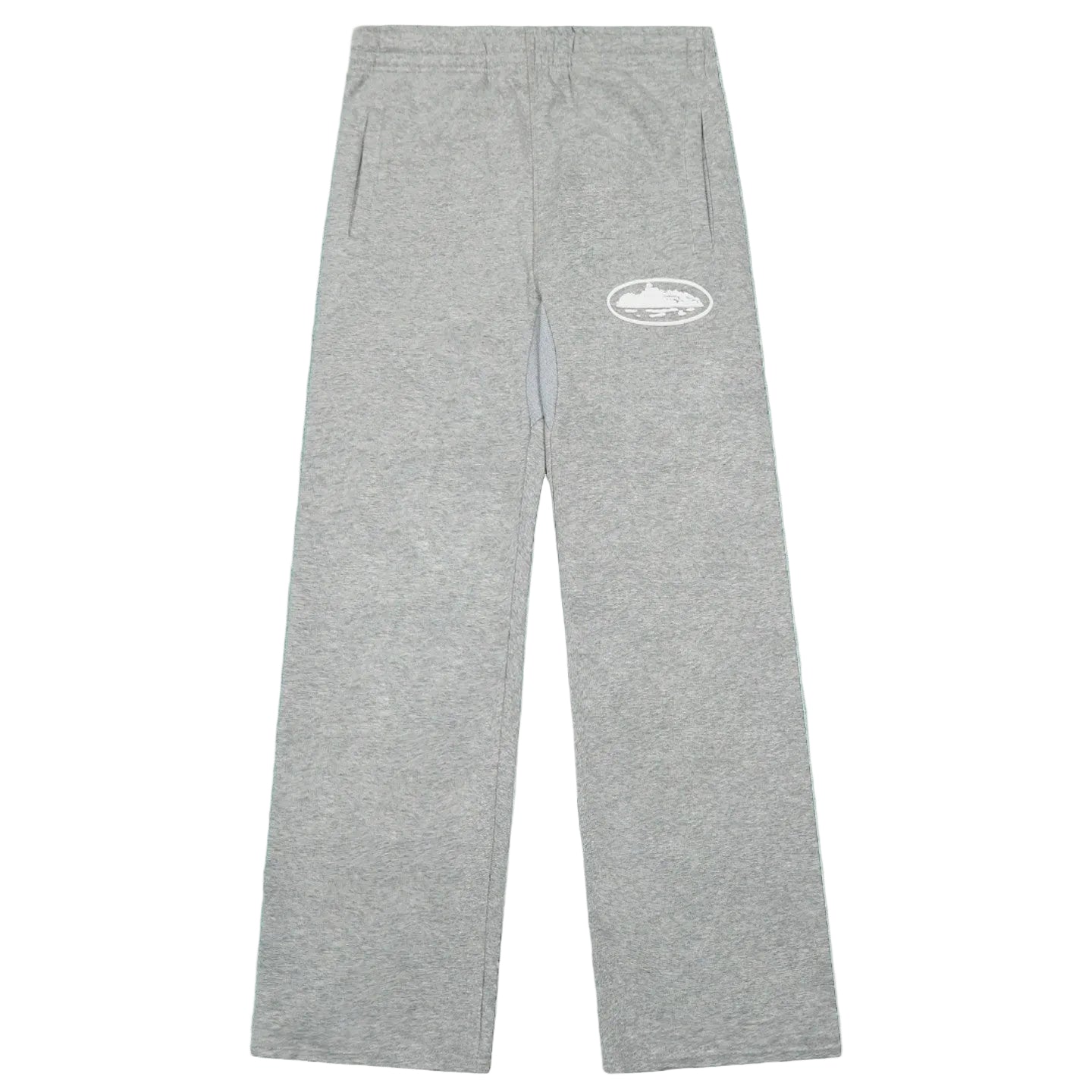 Corteiz Oval Island Logo Drawstring Straight‑Leg Grey Sweatpants
