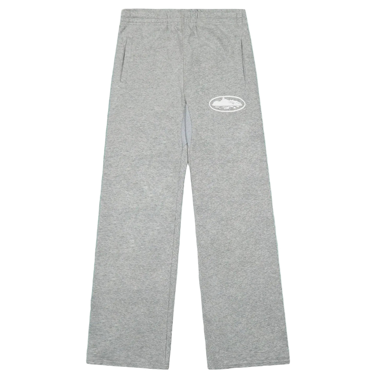 Corteiz Oval Island Logo Drawstring Straight‑Leg Grey Sweatpants