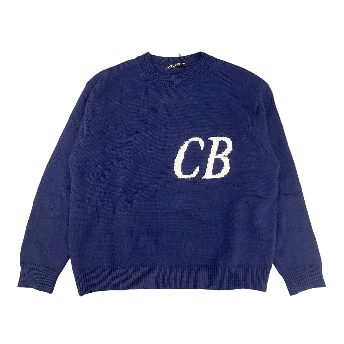 Cole Buxton Cb Logo Knit Navy Oversized Crewneck Sweater
