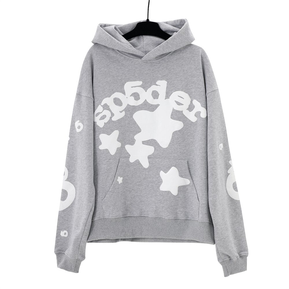 Spider star graphic print heather grey pullover hoodie