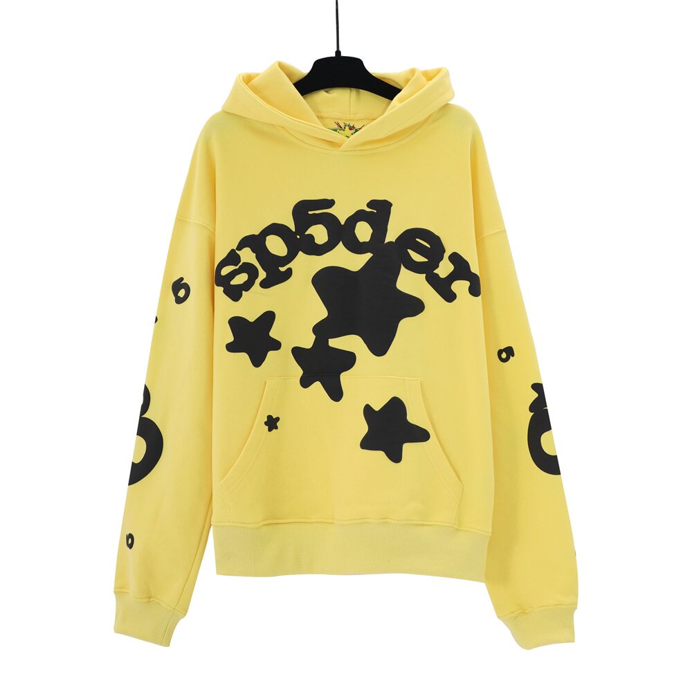 Spider star graphic print bright yellow pullover hoodie