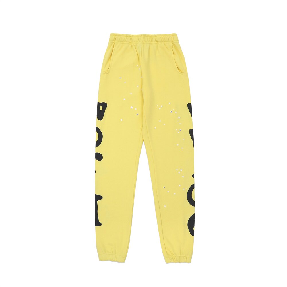 Spider Sp5der Side Logo Star Print Yellow Jogger Sweatpants