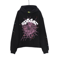 Spider star web graphic print black pullover hoodie