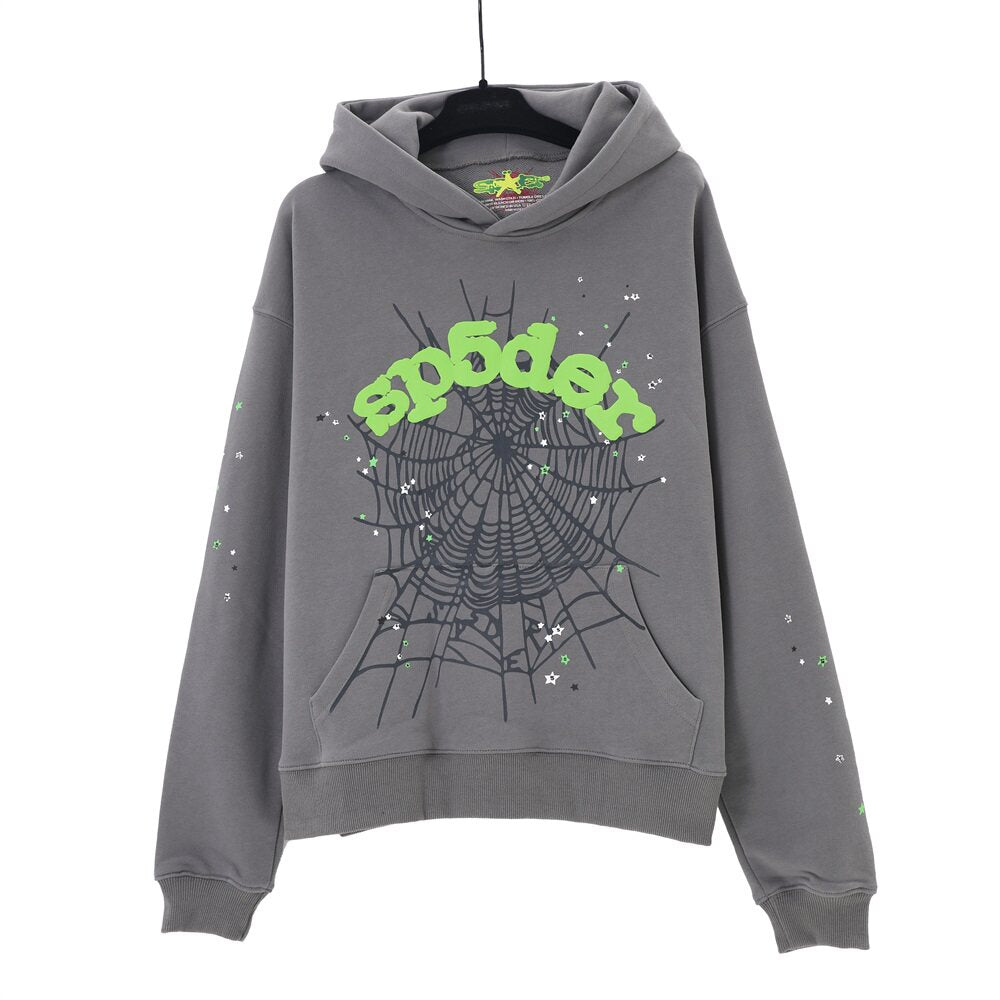 Spider star web graphic print charcoal grey pullover hoodie