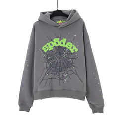 Spider star web graphic print charcoal grey pullover hoodie